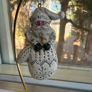 P Shifferl Ceramic Santa Ornament With Glitter Accents White Farmhouse